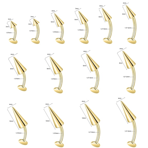 QQTDFG 14Pcs Stainless Steel Labret Stud Earrings Spike Lip Ring Eyebrow Navel Piercing-Gold-16g (1.2mm)