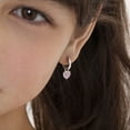 thumbnail image 3 of 925 Sterling Silver Clear & Pink CZ Heart Dangle Hoop Earrings for Little Girls, 3 of 5