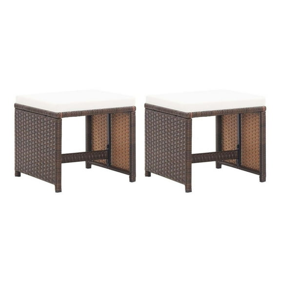 Patio Stools 2 pcs with Cushions Rattan Brown