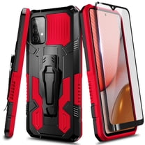 Nagebee Case for Samsung Galaxy A52 5G with Tempered Glass Screen Protector (Full Coverage), Belt Clip [Built-in Kickstand], Dual Layer Full Body Shockproof Protective Rugged Defender Case (Red)