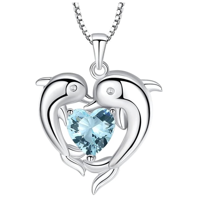 Collar Hermosos DolphinNeck02 1Pza Collar Delfines/Corazón Plata/Azul Metal. High Monaco MXHIN-001