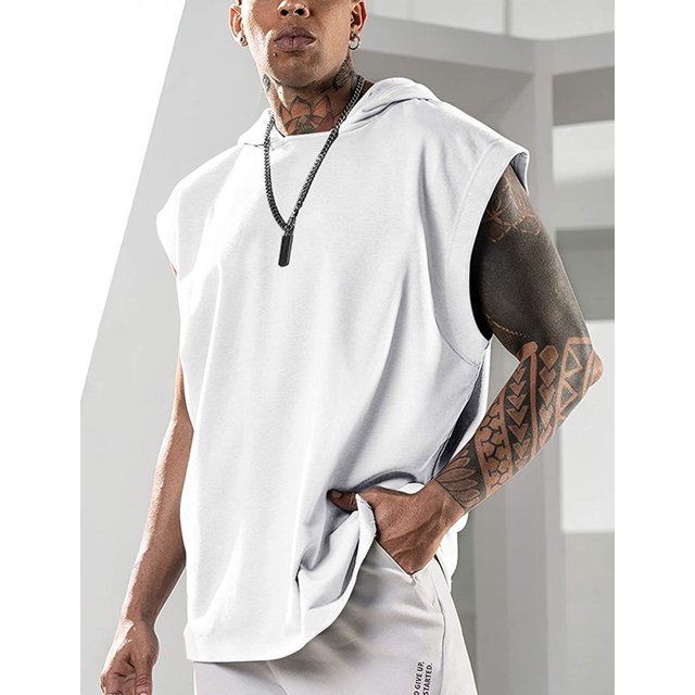 Jersey de entrenamiento físico para hombres de verano Deportes Ocio Moda europea y americana Manga con capucha Clip de caballo Chaleco de color sólido para hombres