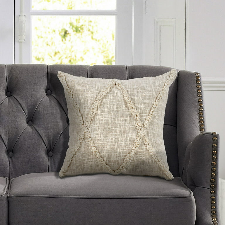 Geometric grey large decorative accent pillow with beadwork