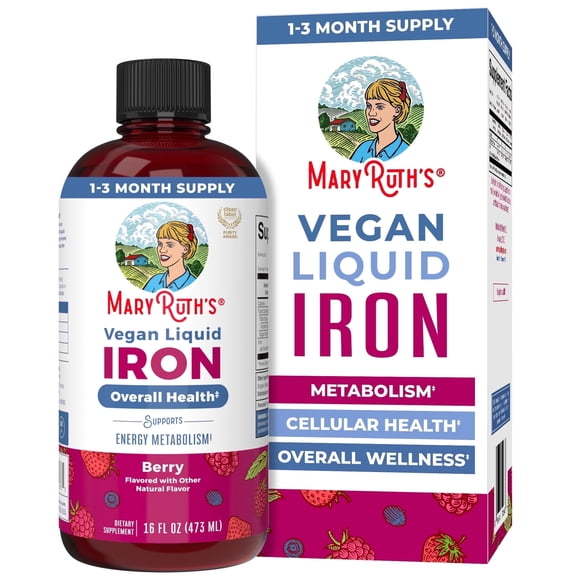 MaryRuth's Vegan Liquid Iron Berry Mineral Supplement, Overall Health, Unisex, Ages 4 , 16 fl oz
