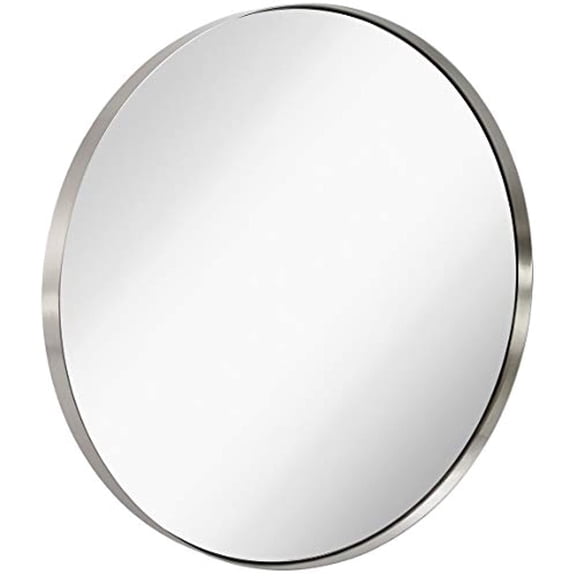 (Open Box) Hamilton Hills 24" Silver Circle Deep Set Metal Round Frame Mirror Contemporary