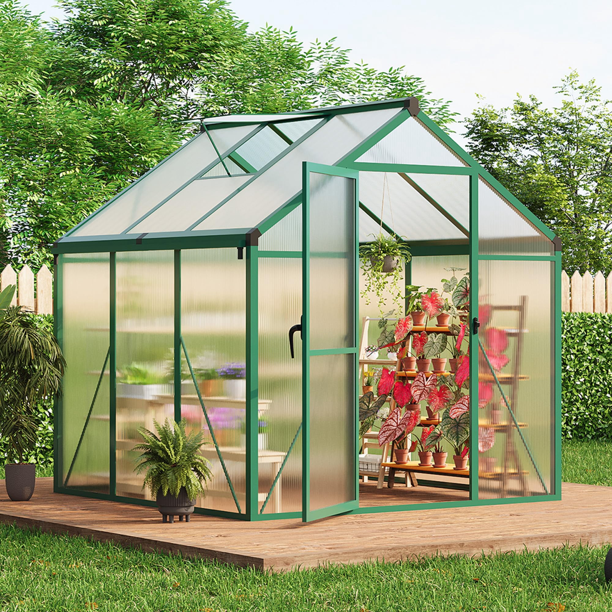 6x6 FT Walk-In Greenhouse for Outdoor Gardening, Polycarbonate with Roof Vent, Quick Setup, Enhanced Aluminum Frame - Ideal for All Seasons