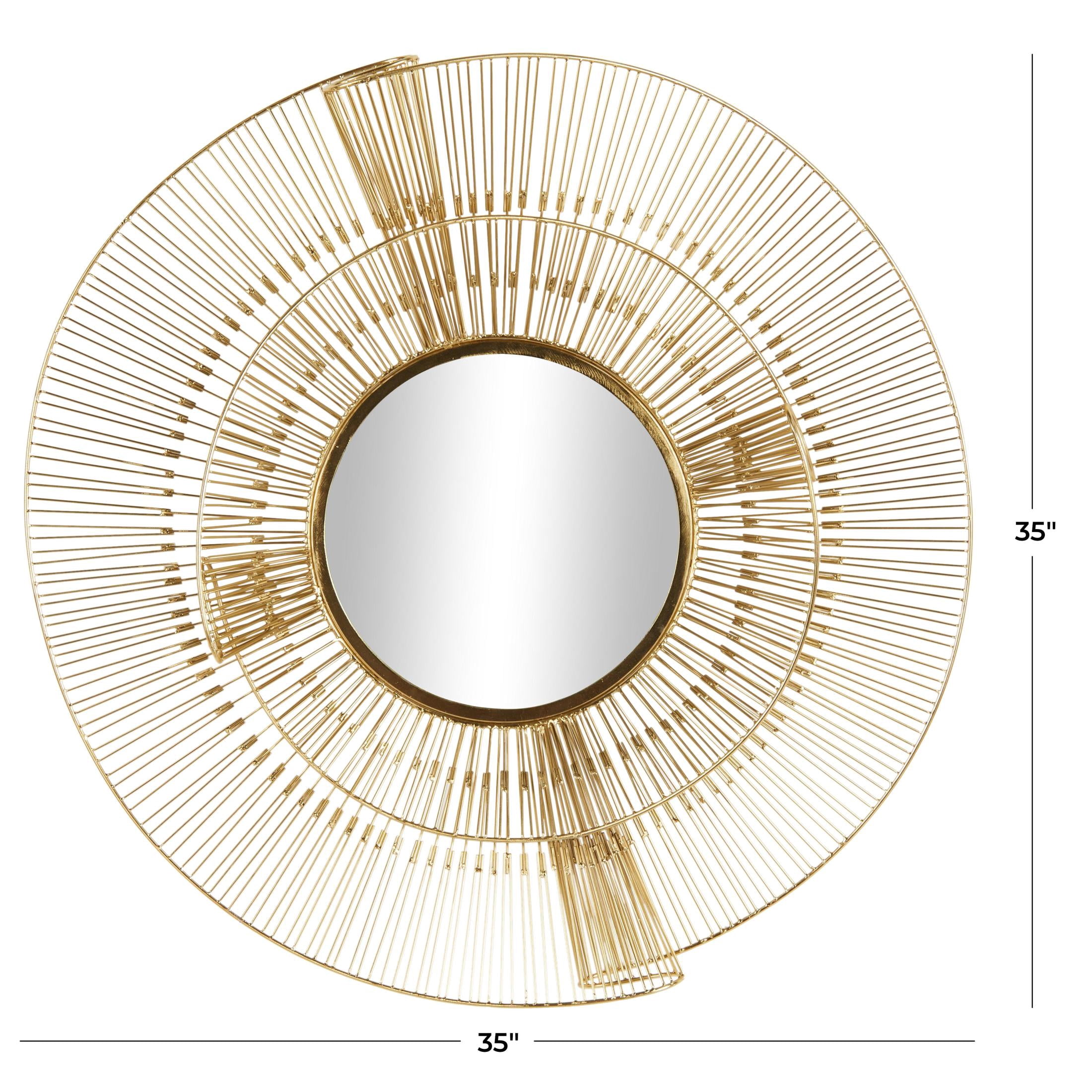 DecMode 35" x 35" Gold Layered Starburst Wall Mirror with Wire Starburst Rays