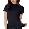 thumbnail image 1 of NINGMENG Hauts pour Femmes Couleur Unie Col Rond Manches Courtes Doublé Ajusté Tunique Basique Hauts Chandail T-Shirts Usage Quotidien, Noir, m, 1 of 5