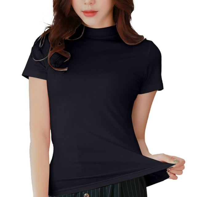 Women's Crew Neck Short Sleeve Tops Double Lined Slim Fit T Shirts Basic Tee Cloud Pro Collection