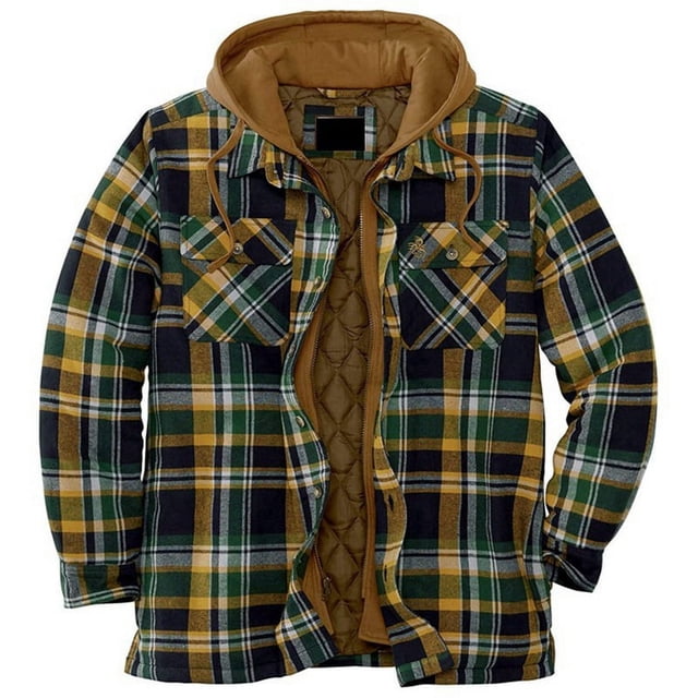 Camisas acolchadas a cuadros para hombre, chaqueta de leñador con capucha, franela acolchada con capucha, forro grueso, abrigos cálidos de manga larga