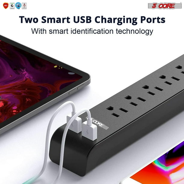 5 Core PRO 6 Outlet 2 USB Power Strip Surge Protector Indicator 6.5 Ft
