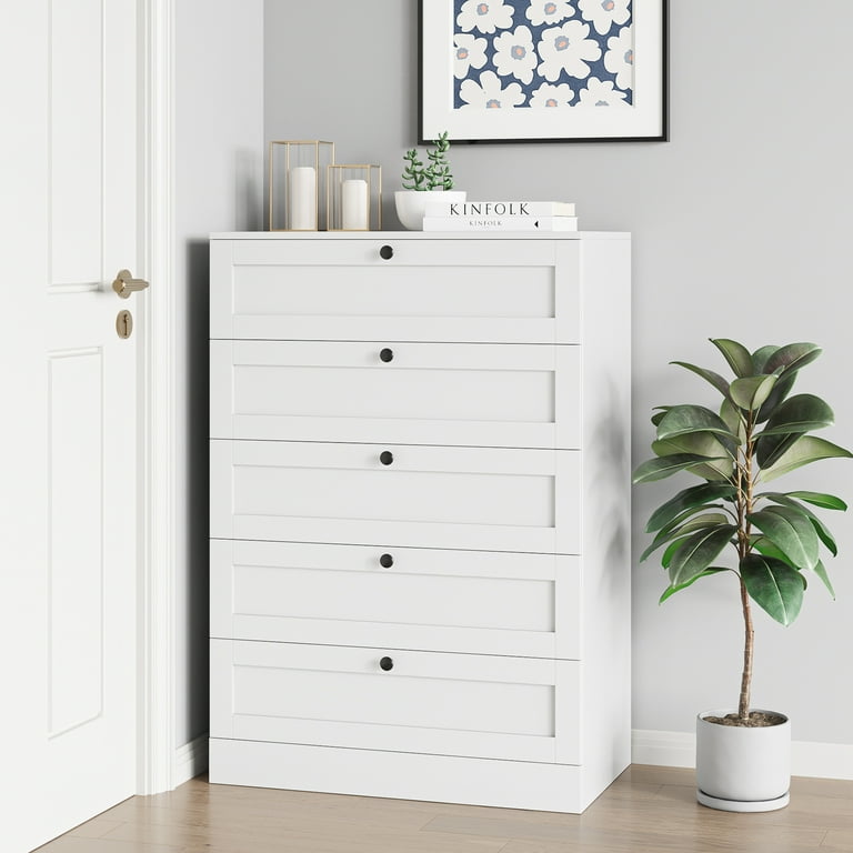 Homfa 5 Drawer White Dresser, Modern Storage Cabinet for Bedroom, White  Chest of Drawers Wood Organizer for Living Room