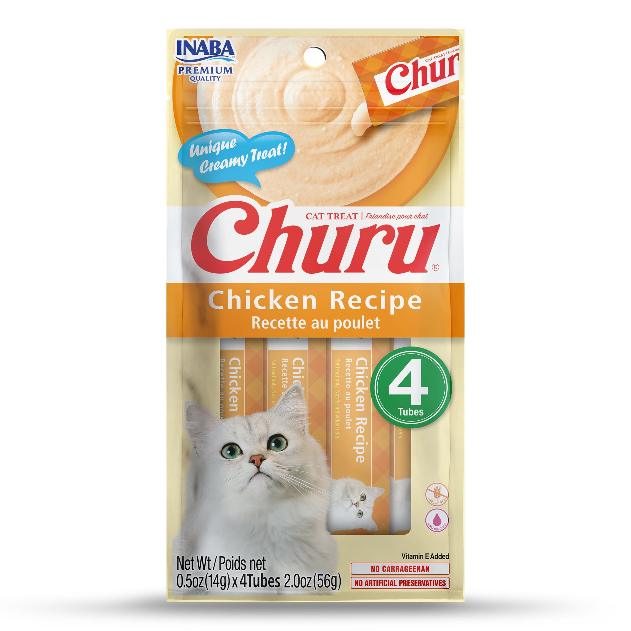 INABA Churu Creamy, Lickable Wet Cat Treats, 0.5 oz, 4 Tubes, Chicken