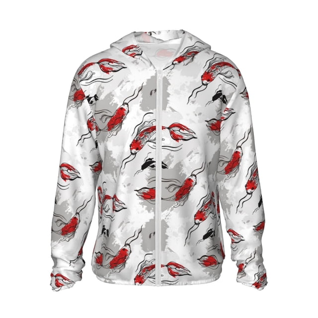 Fotbe Koi Fish Chaqueta con Protección Solar UPF 50+ para Hombre y Mujer, Camisa con Capucha y Bolsillos-XX-Large
