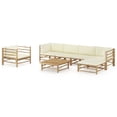 thumbnail image 1 of vidaXL 7 Piece Garden Lounge Set with Cream White Cushions Bamboo, 1 of 5