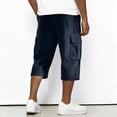 thumbnail image 5 of Men's Corduroy Cargo Capri Pants, Elastic Waist Drawstring 3/4 Long Shorts with Multi-Pockets, Casual Loose Fit Summer Cropped Trousers Navy, 5 of 5