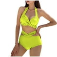 thumbnail image 2 of Frostluinai Women's Bikini Swimsuit Halter Wrap Backless Bathing Suits Solid Color Cross Lace up Two Piece Swimwear Gifts for Women Clearance, 2 of 9