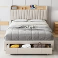 thumbnail image 6 of FuLL Size Bed Frame with Storage Drawer, Upholstered Platform Bed with Storage Headboard and Charging Station, No Box Spring Needed, Easy Assembly, Beige, 6 of 7