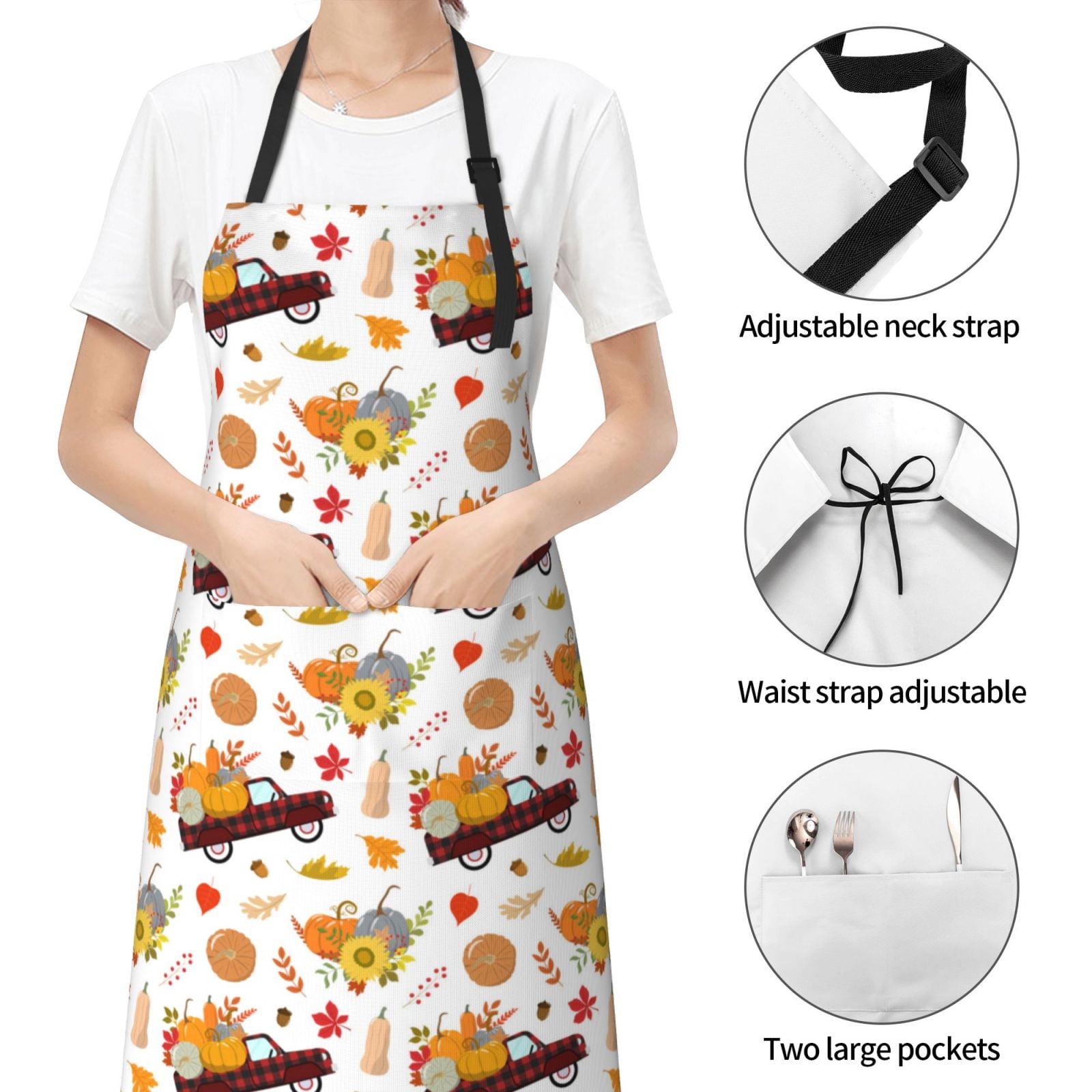 Kdxio Autumn Red Truck Apron with Pockets Adjustable Kitchen Aprons for Men Women Waterproof Aprons for Cooking,Drawing,Crafting, Baking Household Cleaning