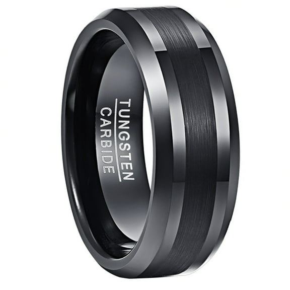 8mm Black Tungsten Wedding Band Rings for Men Women Black Matte Finish Polished Beveled Edges Size 7-13