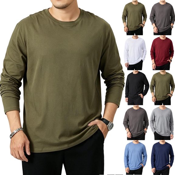UVEASISHA Men's Solid Color Long Sleeve T-Shirts Business Casual Regular Fit Tees Fall Lightweight Stretchy Undershirts Soft Comfy Pajama Tops Gray 3XL