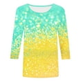 thumbnail image 4 of Cavosen Womens 3/4 Sleeve T Shirts Casual Gradient Sparkle Glitter Shiny Print Tops Round Neck Loose Blouse Dressy Trendy Pullover T-Shirts Flowy Athletic Tees Summer Vacation XL, 4 of 5