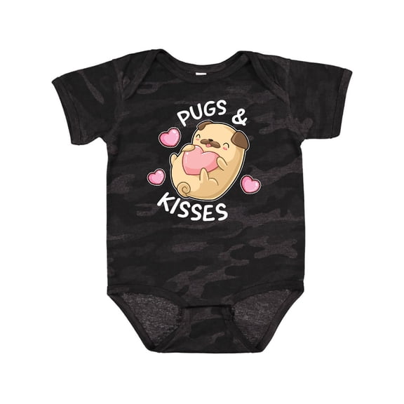 Inktastic Valentines Day Pugs and Kisses with Pink Hearts Boys or Girls Baby Bodysuit