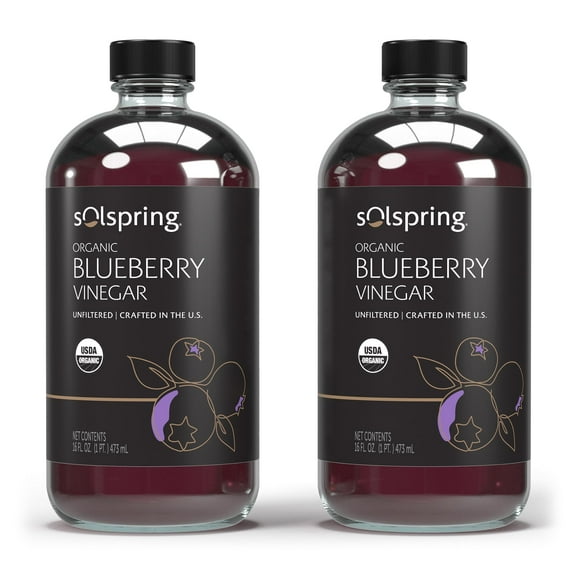 Dr. Mercola Solspring Organic Blueberry Vinegar, 2 Bottle (16 Fl. Oz.), Tart, Full-Bodied Flavor, non GMO, Soy Free, Gluten Free, USDA Organic