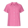 thumbnail image 3 of YEYLANERS Womens Button Down Shirts Cotton Short Sleeve Summer Blouses for Women Botton V Neck Collared Linen Beach Casual Tops Women Solid Tunic Tees 2024,Pink,XL, 3 of 5