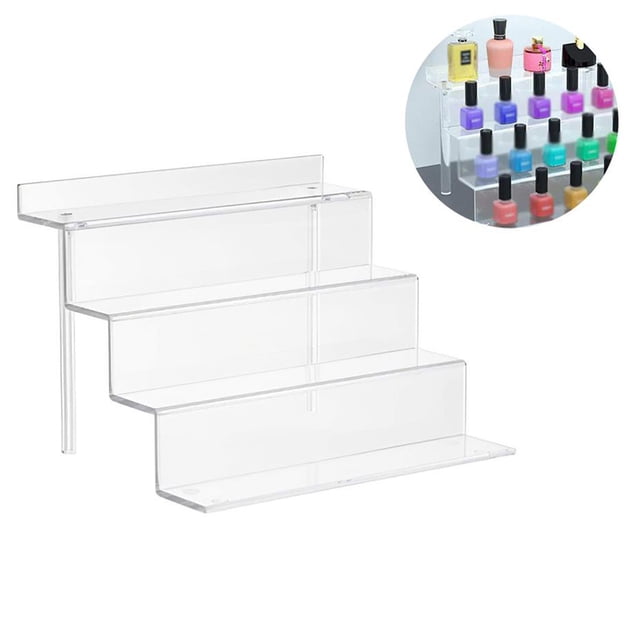 NUAHRHY 4 Tier Acrylic Risers Display Stand Tiered Shelf Clear Tiered Display Organizer Display Riser Stand Easy to Assemble Tiered Display Stand for Toy Jewelry Cosmetics Dessert