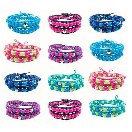 Double Wrap Around Bracelet - Frogsac 12 Pieces Wrap Around Beaded Braid Bracelets - Great Party Favors