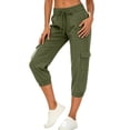 thumbnail image 5 of Womens Linen Cropped Jogger Pants Elastic Drawstring Waist Casual Summer Trousers with Pockets Lightweight Lounge Pants, M, 5 of 9