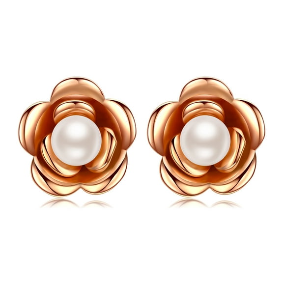 Rose Gold Ear Studs Pearl Earrings 925 Sterling Silver for Women Female Jewelry