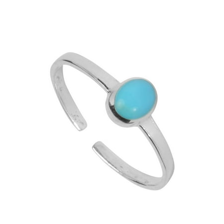 Sterling Silver Turquoise Toe Ring - High Polished Sterling Silver Reconstituted Turquoise Oval Cabachon Toe Ring