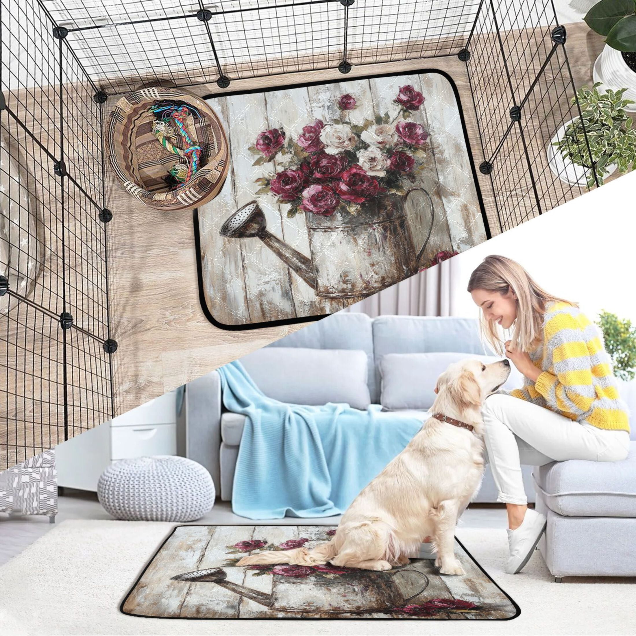 Qxltty Burgundy Roses Cat litter Pads Pet Set of 3 Diaper Mats Center Anti-leakage Layer Absorbent Soft and Comfortable