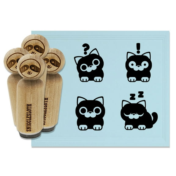 Round Cat Curious Shocked Sleeping Sitting Rubber Stamp Set for Scrapbooking Crafting Stamping - Mini 1/2 Inch