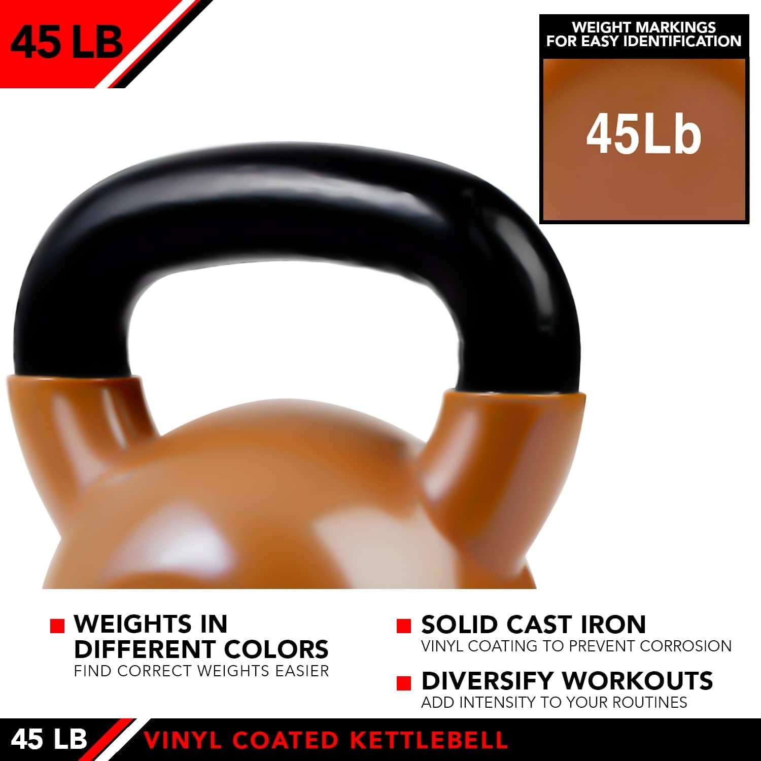 JFIT Kettlebell Weights Vinyl Coated Iron, 45 LB