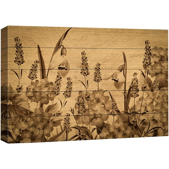wall26 Canvas Print Wall Art Vintage Retro Classic Ink Lavender Flowers Nature Wilderness Wood Panels Modern Art Multicolor Zen Rustic Decorative Relax/Calm for Living Room, Bedroom, Office - 12"
