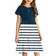 thumbnail image 4 of Spazoro Kids Girls A Line Dresses, New Style Stretchy Wrinkle Short Sleeve Striped Princess Dress for Child Girls Navy Size 13 T, 4 of 7