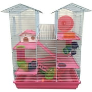 Large Pink 5-Story Mansion Twin Tower Crossover Level Play Tube Hamster Habitat Mouse Home Rodent Gerbil House Mice Rat Wire Animal Cage