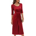 thumbnail image 4 of SMihono Robe d'Été Grande Taille pour Femmes 2023 Mode Col Rond Longue Robe Manches Longues Robe Unie, 4 of 9