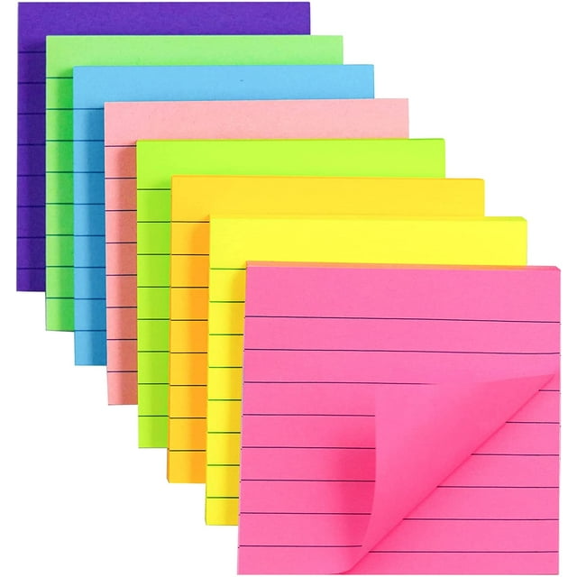 Jinsinto (8 Pack) Lined Sticky Notes Post, 8 Colors Self Sticky Notes Pad Its 3X3 in, Bright Post Stickies Colorful