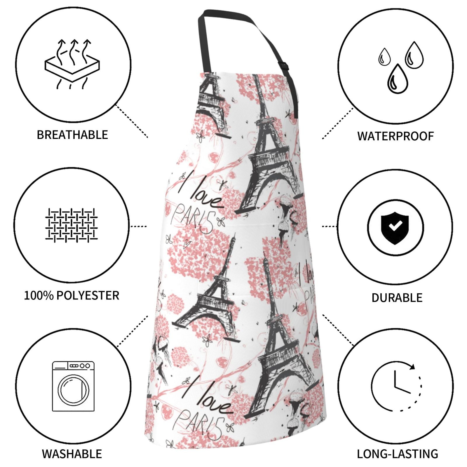 Kdxio Paris Apron with Pockets Adjustable Kitchen Aprons for Men Women Waterproof Aprons for Cooking,Drawing,Crafting, Baking Household Cleaning