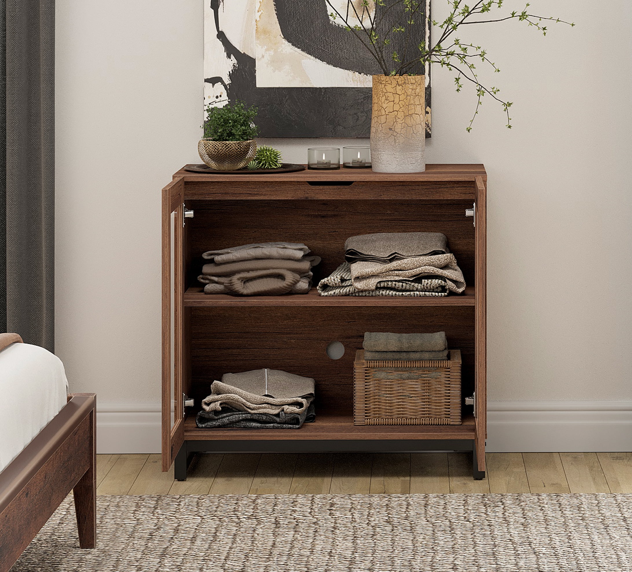 Modern Dresser with Tempered Glass Doors, 12 Drawers Storage Chest with Adjustable Shelves, 3 In 1 Household Closet Organizer for Bedroom,Brown