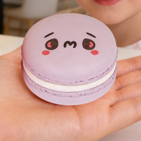 Macaron Shaped Squeezable Fidget Toy for Stress and Anxiety Relief with Cute Expression Details and Soft Rubber Material for Desk Decor and Sensory Stimulation