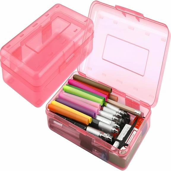 CCOCC Plastic Pencil Box,Clear Pencil Box,Large Plastic Pencil Case Crayon Box,Colored Hard Pencil Case Organizer,Maker Organizer with Lid,Small Art Craft Storage Containers Pen Box,Red