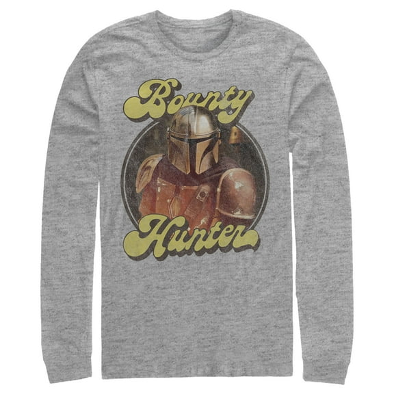 Men's Star Wars: The Mandalorian Retro Bounty Hunter Long Sleeve Shirt Athletic Heather X Large