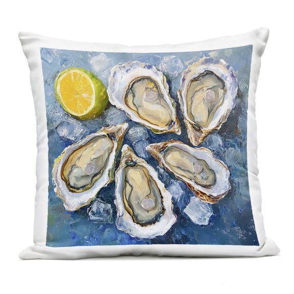 Stupell Industries - Lemon & Oysters Seafood Outdoor Pillow 18" x 18" by LSR Design Studio
