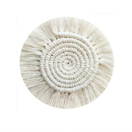 

Handmade Cotton Coasters - Elegant and Absorbent 7.1-inch Round Woven Boho Coaster Set with Fringe Tassels for Drinks and Mugs Sp
