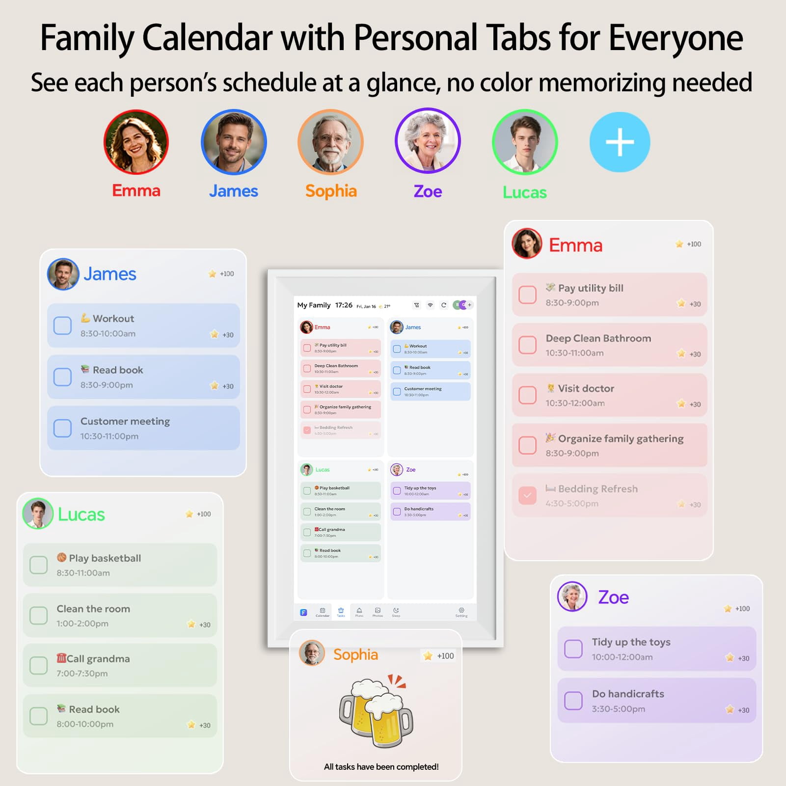 KissRabbit Digital Calendar, 15.6 Inch Wall Planner Electronic Calendar & Chore Chart, Smart Touchscreen for Family Schedules, Organizing Your Routines, Wall & Desk Mountable